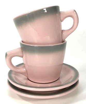 VINTAGE MCNICOL PRENTANO China Coffee Cups & Saucers Pink Grey USA 4