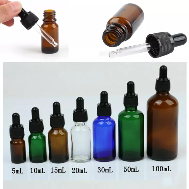 Empty Amber Glass Dropper Bottles with Pipette Essential Oil Refillable Drop