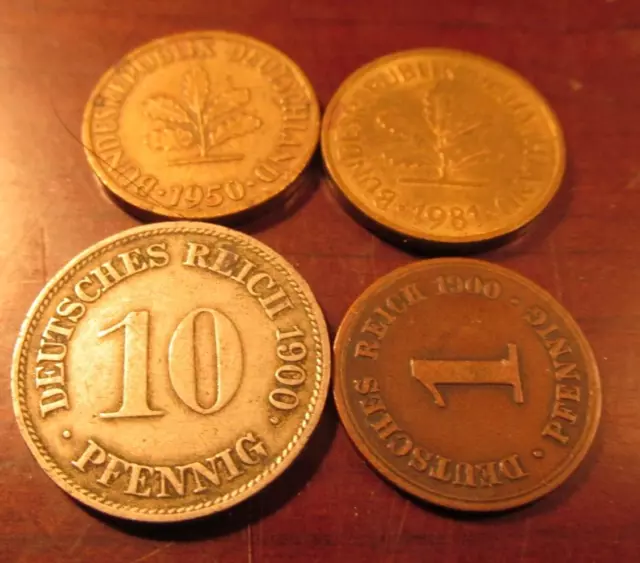 4 German Foreign Coins: Pfennings 1900 x2,and 1950,1981( L36)