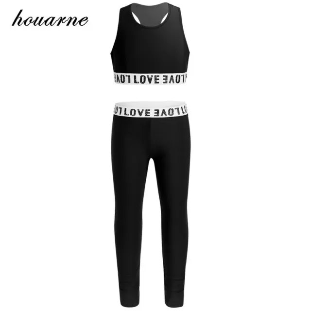 UK Kids Girls Tracksuits Two Pieces Athletic Sports Dance Outfits Leggings Sets
