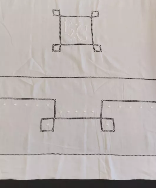 Lenzuolo Lino Bianco 316X235 Iniziali Ec Punto Bombo Ritorno Ricamo Fatto a Mano