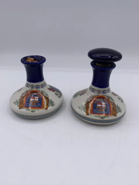 2 Vintage British Navy Pusser's Rum 50ml Empty Bottle Decanter Porcelain Ceramic