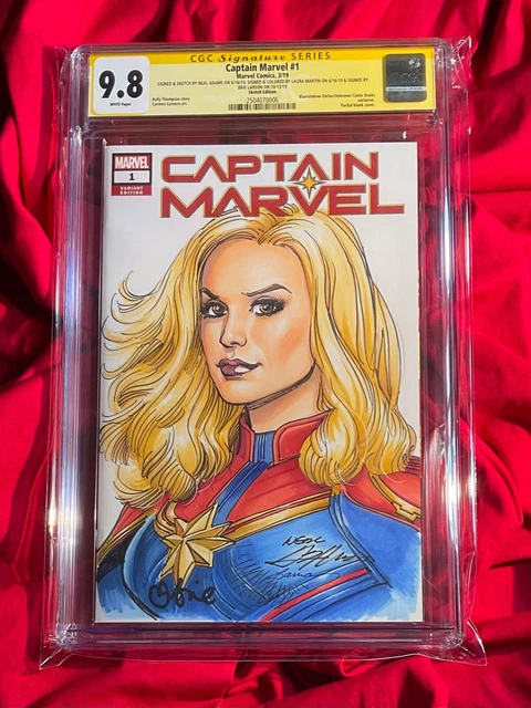 CGC SS 9.8~Captain Marvel #1~Original art Neal Adams+Martin+Signed Brie Larson~