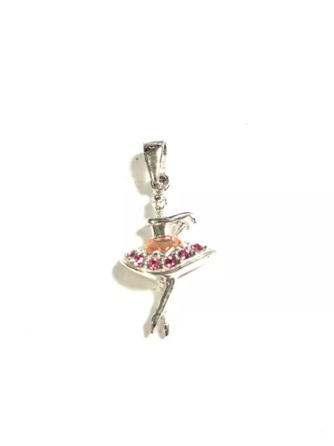 925 Sterling Silver Pink Rhinestone Ballerina Charm Pendant