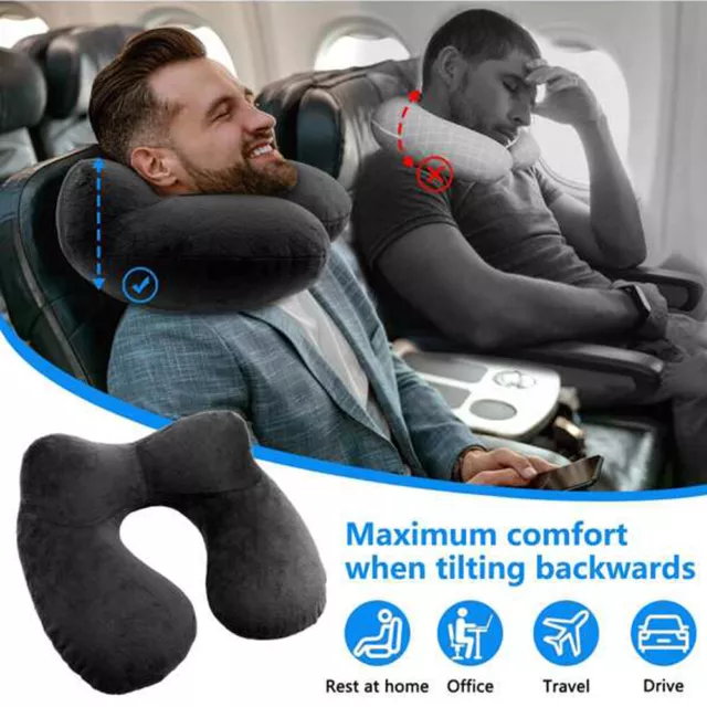 Travel Neck Inflatable Pillow U-shaped Blow Up Head Cushion Support Air Rest