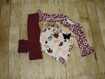 Fall Girls Outfit 5/6 6/7 7/8 Cranberry Icing Floral Set Boutique RTS School