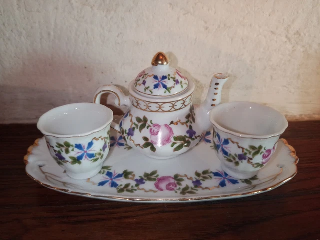 Dinette Miniature Poupée - Service à Café 9 Pièces - Porcelaine Peinte