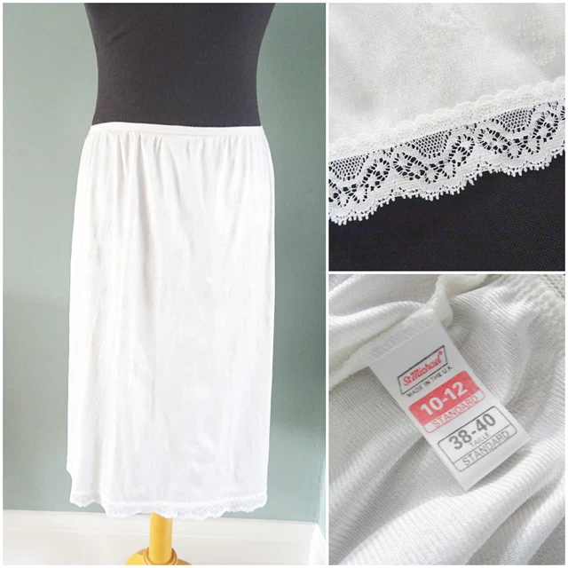 VINTAGE HALF SLIP Petticoat 1980s St Michael Ivory Nylon Lace Ladies
