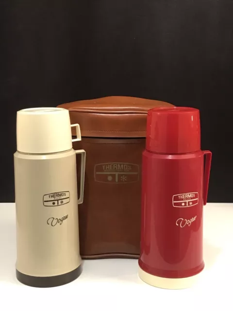 Ancienne Paire De Bouteille Thermos Et Sa Sacoche De Transport En Simili cuire