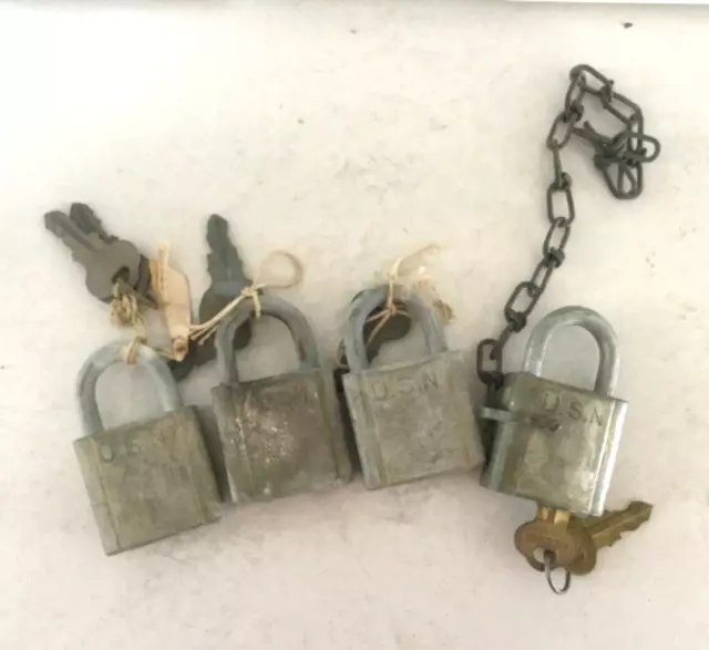 Lot 4 Vintage Chicago Lock Co. U.S.A. Navy With Keys Padlock