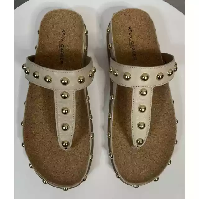 Kelsi Dagger Brooklyn Surface Studded Slide Sandal Macaroon Leather Women's 8.5 2