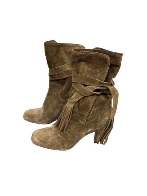 Chloe Ankle Boots Suede With Tassel Tie, Size 37.5/7.5