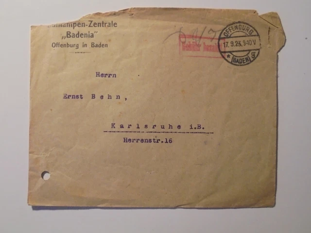 Deutsche Lokalausgaben 1923 (Offenburg)  Offenburg (Baden) 1923, Sept. Ro
