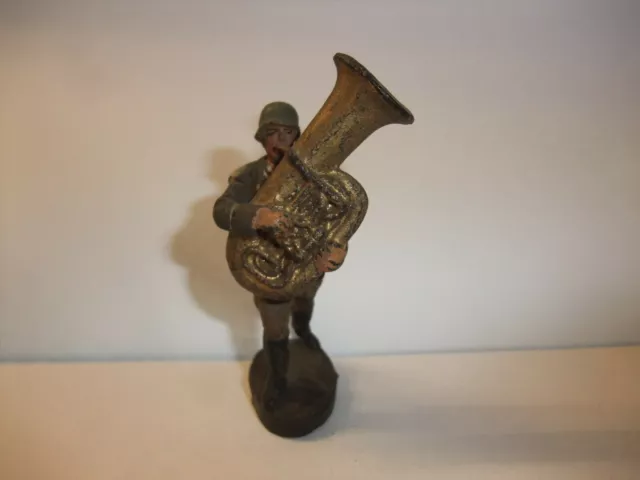 f2 alte Massefigur Lineol Elastolin Figur Wehrmacht 2. Wk Musiker mit Tuba