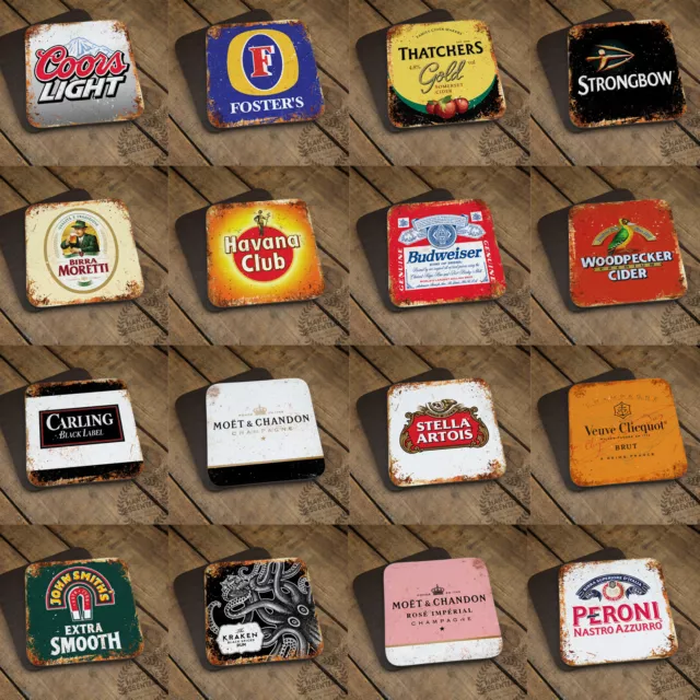 Mancave Bar Coaster Collection Glossy Wooden Coaster Gift Pub Lager CIder Drink