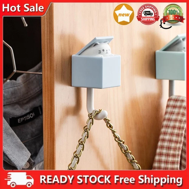 4/6pcs Key Hook Cartoon Cat Self-Adhesive Punch Free for Living Room Home Office