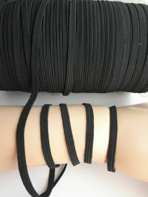 Black Elastic Ribbon Cord Stretch Flat Waist Band Woven Sewing 5 mm UK
