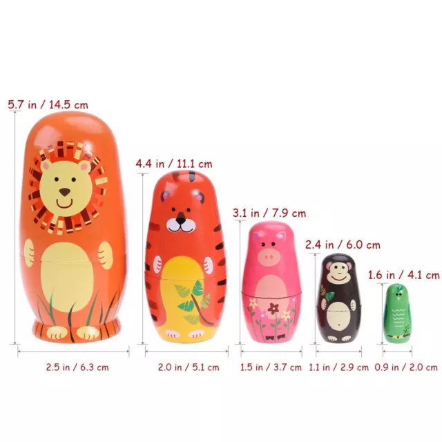 5PCS Cute Wooden Nesting Dolls Russian Doll Matryoshka Animal Decoration Gifts