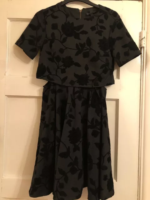 Topshop Black Floral Cut Out Skater Dress Size 8