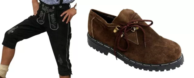Trachtenset Trachtenlederhose Schwarz 46-60 Trachtenschuhe Dunkelbraun 41-46 WOW