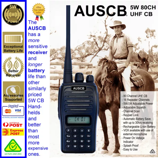 AUSCB 5W 80CH UHF CB Handheld - Approved to Australian Standards