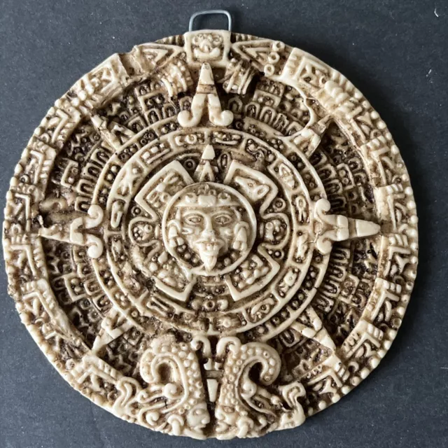 Vintage Mexican FOLK ART Aztec Mayan Calendar BEIGE