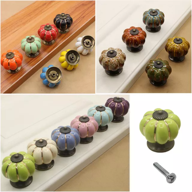 Retro Vintage Pumpkin Ceramic Door Knobs Kitchen Cabinet Drawer Handles Pulls