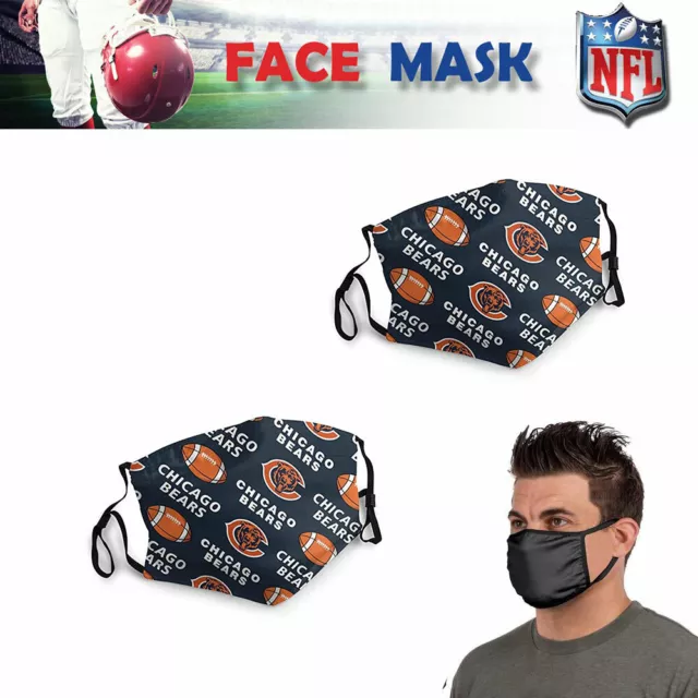 2 PACK Chicago Bears Face Mask Fabric Washable, Reusable Handmade Made In USA