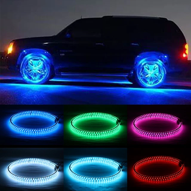 4X17.5'' DOUBLE ROW LED Wheel Ring Lights Bluetooth Color RGB Rim