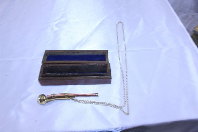 Nautical Whistle Brass & Copper in Wood Presentation Storage Box Maritime