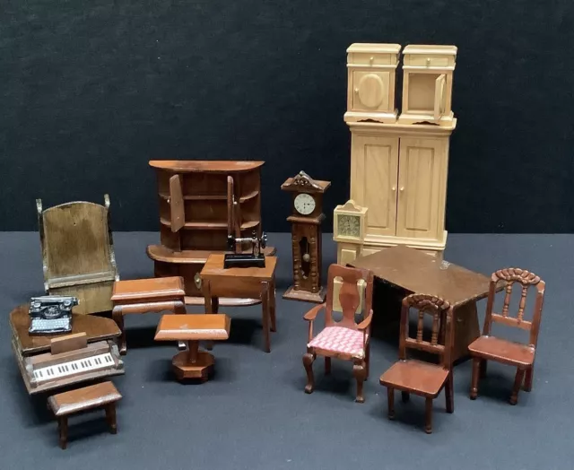 VINTAGE WOODEN DOLLS House Furniture Grand Piano Metal Sewing