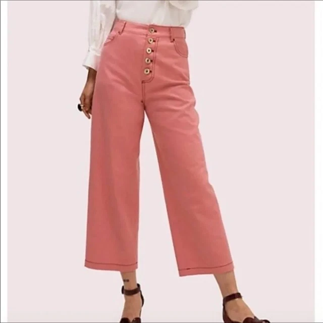 Kate Spade Women’s 6 Pink Wool Cotton Heather Basket Weave Pants Wide Leg Crop