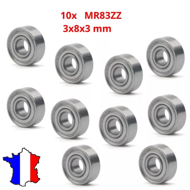 10 x MR83ZZ Roulements a billes 3mm x 8mm x 3mm Double Blindé miniature