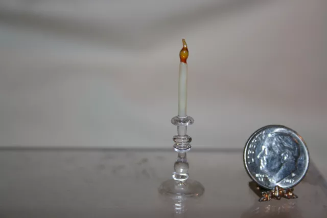 Miniature Dollhouse Vintage Handblown Glass Candlestick & Candle 1:12