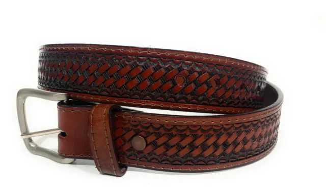 Men's Heavy Duty Basket Weave Western Casual Or Work Leather Belt 3