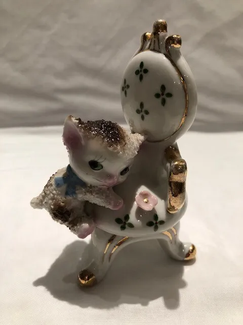 Figurine 1950'S KITTY CAT Kitten Climbing Chair Gold Trim Japan Vintage Sugar
