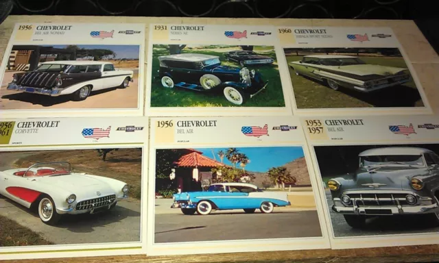 CHEVROLET  Cars  Colour Collector Cards x 6 - CORVETTE Belair etc