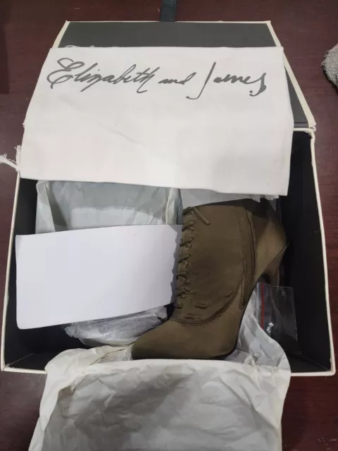 Elizabeth James ROZ Satin Khaki Fab Lace Up Ankle Boots Choose Size New 2