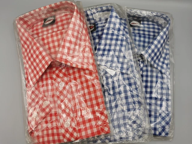 Original 70er Karo Kurzarm Hemd Trachtenhemd 80er Gr.41 43 44 XL L  Vintage NOS