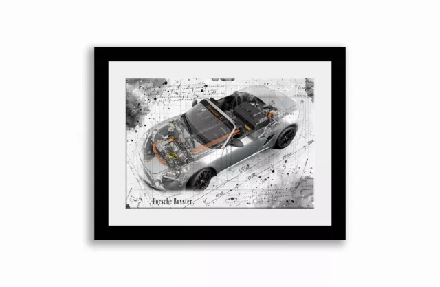 Line Tech Drawing  Porsche Boxster   Cutaway Art Poster Print 3