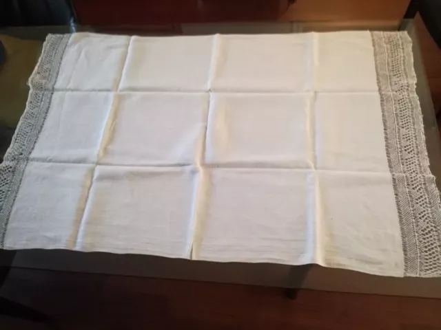 Tovaglietta antica lino bianco cm.98x74 bordi ricamati