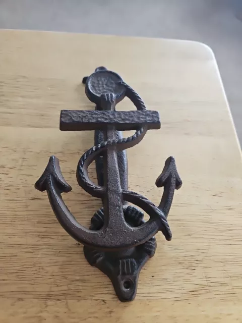 Vintage Nautical  Cast Iron Ship Anchor Rope Design Door Knocker. 9" Tall.