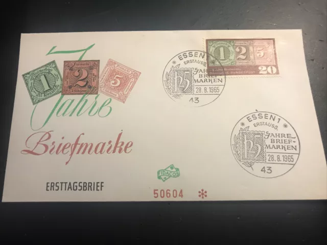 FDC Schmuckumschlag 125 Jahre Briefmarken,ESSt Essen 28.8.1965, Michel Nr. 482