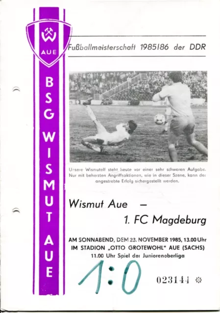 Programmheft, Wismut Aue - 1. FC Magdeburg Fußballmeisterschaft 1985/86 /127