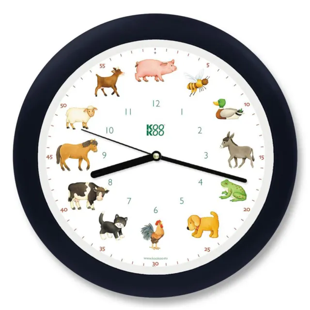 KOOKOO KidsWorld Wall Clock Farm Animals Sounds | Blue-Black