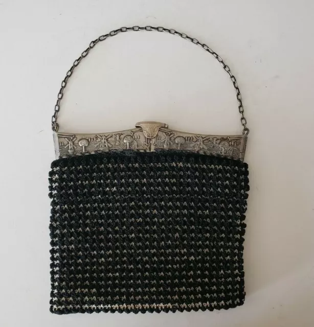 ANTIQUE 1920 DUTCH MOTIFF WINDMILLS ART NOUVEAU PURSE McChesney & Co DECO SILVER