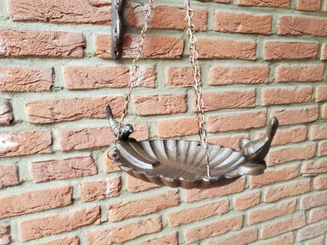 Vogeltränke Gusseisen zum Hängen Garten 20cm Vogel Braun Tränke Antik Neu