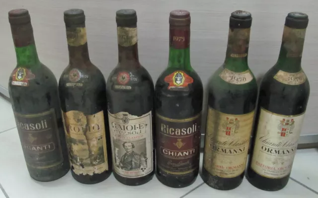 Lotto 6 Bottiglie Vino Vintage D'annata Da Collezione Chianti