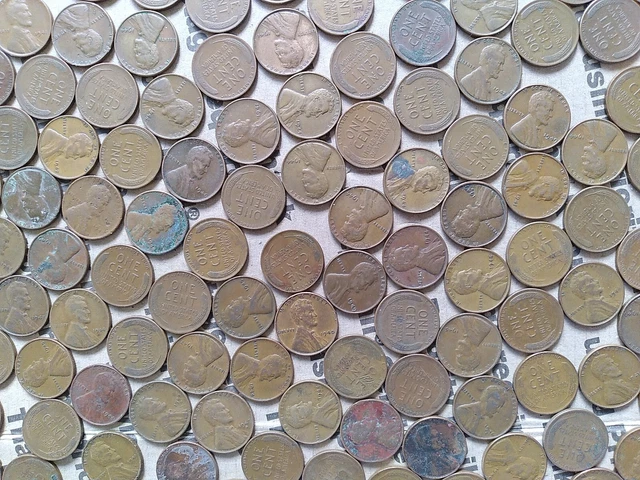 $6.84 copper one cent coins Lincoln Wheat penny lot 1940s pennies pounds P D S 7