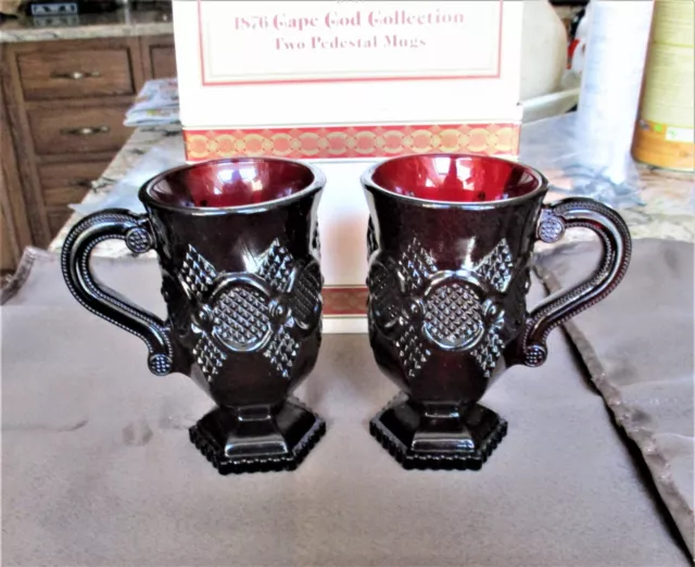 Avon 1876 Cape Cod Collection Two Pedestal Mugs Ruby Red Vintage New Condition